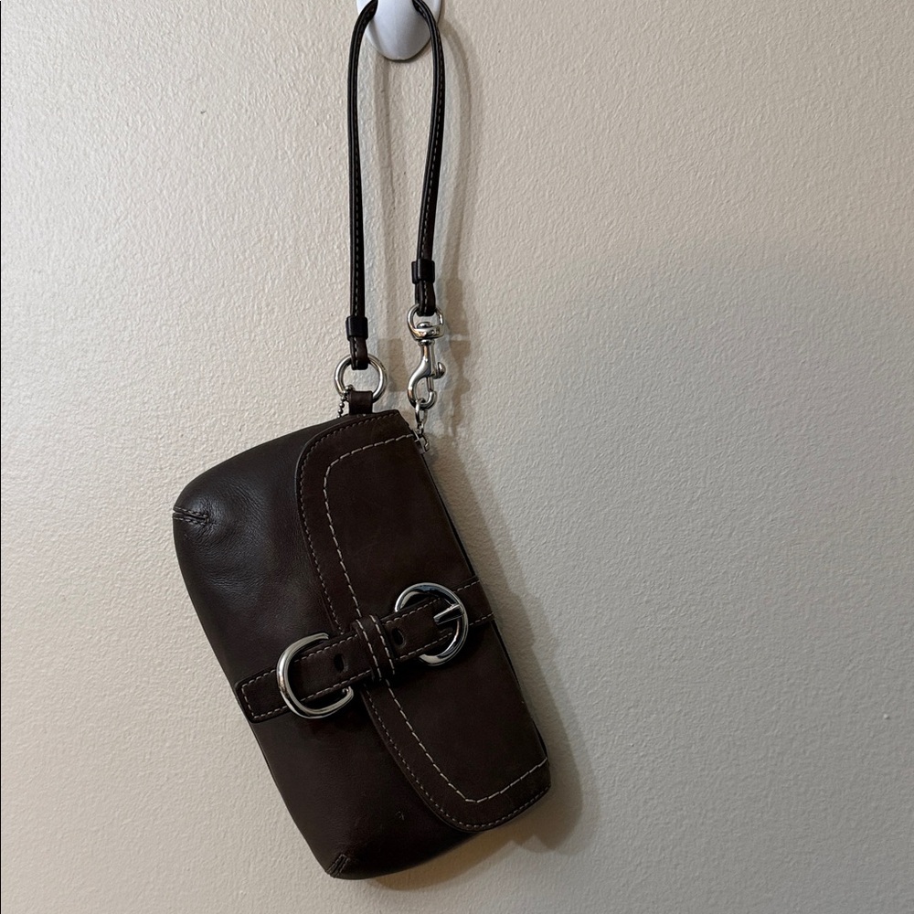 COACH Dark Brown Leather Wristlet with Silver Hardware - Picture 3 of 7